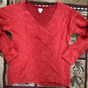 FUZZY Deep V RED SWEATER NPLC a new day Sz M